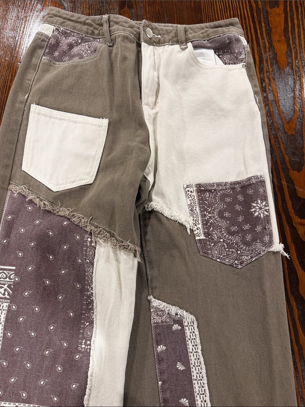 Unique High-Rise Patchwork Corduroy Jeans — Brown & White size 30 - Picture 6 of 9